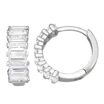 Contessa Di Capri Cubic Zirconia Baguette Huggie Hoop Earrings