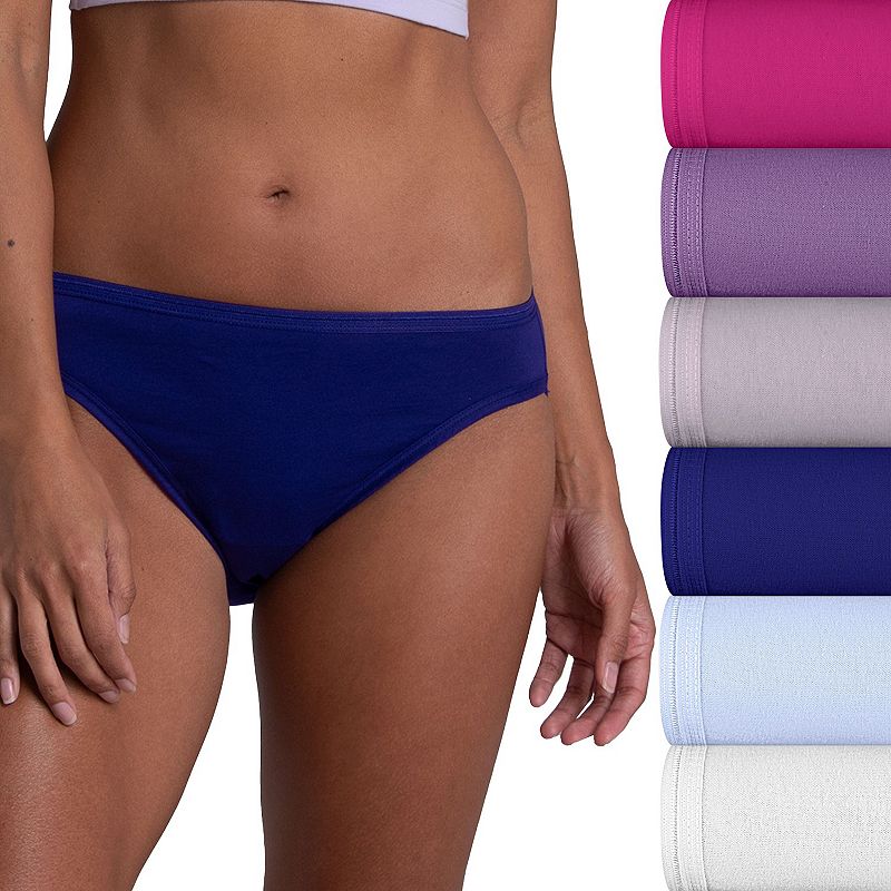 Women's Fruit of the Loom® 6 -Pack Cotton Bikini Brief Set 6DKBKAP, Size: 9, Beet Purple Blue White