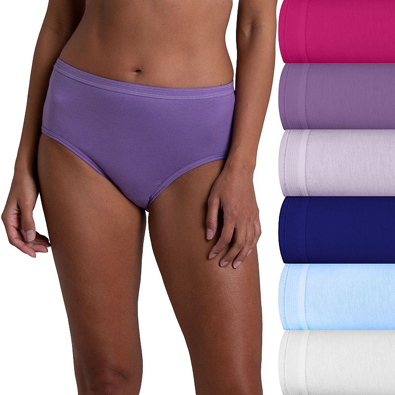 Women's Fruit of the Loom® 6-Pack Signature Cotton Brief Panty Set 6DKBRAP, Size: 9, Beet Purple Blue White