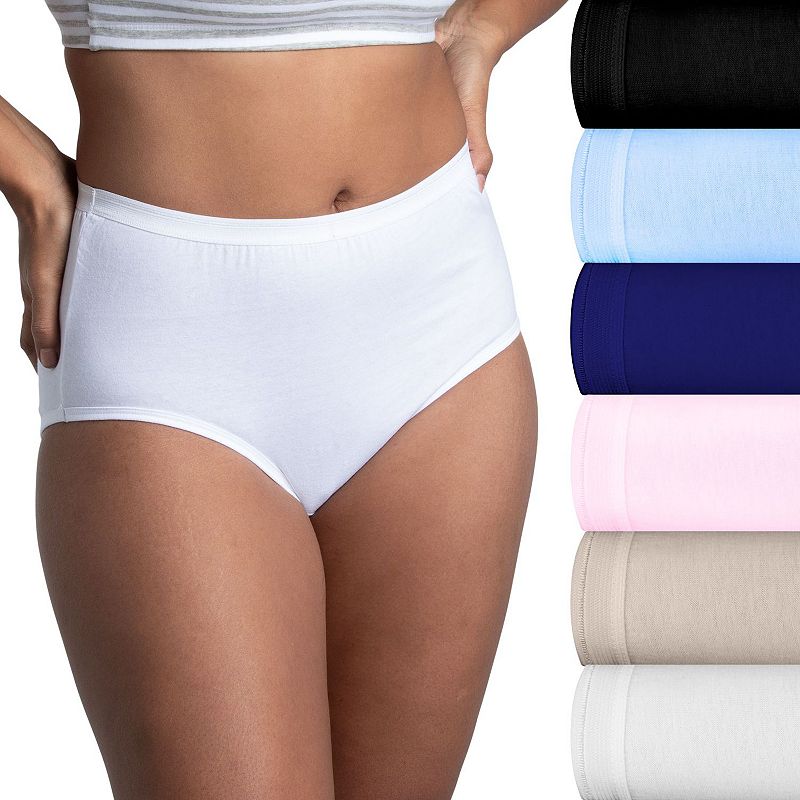 Women's Fruit of the Loom® 6-Pack Signature Cotton Brief Panty Set 6DKBRAP, Size: 7, Blue Asst