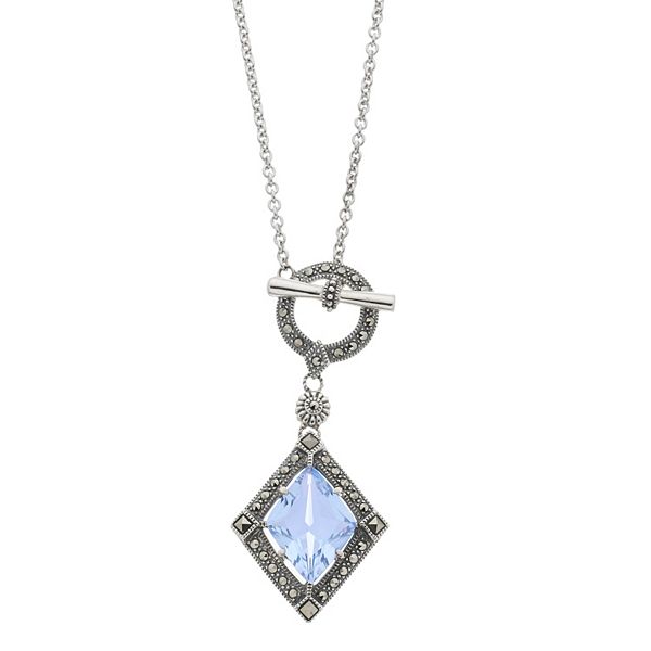 Lavish by TJM Sterling Silver Blue Quartz & Marcasite Pendant Necklace