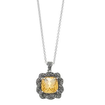 Lavish by TJM Sterling Silver Citrine & Marcasite Pendant Necklace
