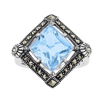 Lavish by TJM Sterling Silver Blue Quartz & Marcasite Ring
