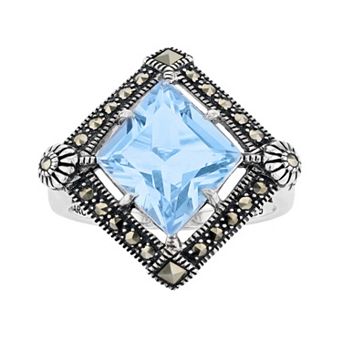 Lavish by TJM Sterling Silver Blue Quartz & Marcasite Ring