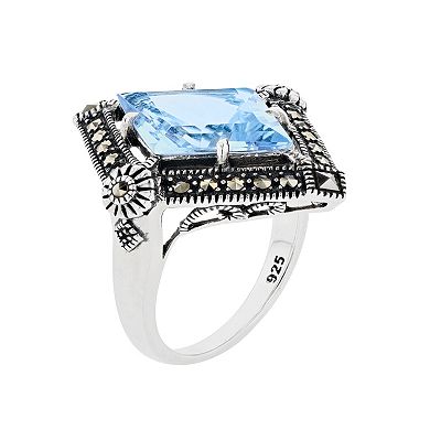 Lavish by TJM Sterling Silver Blue Quartz & Marcasite Ring