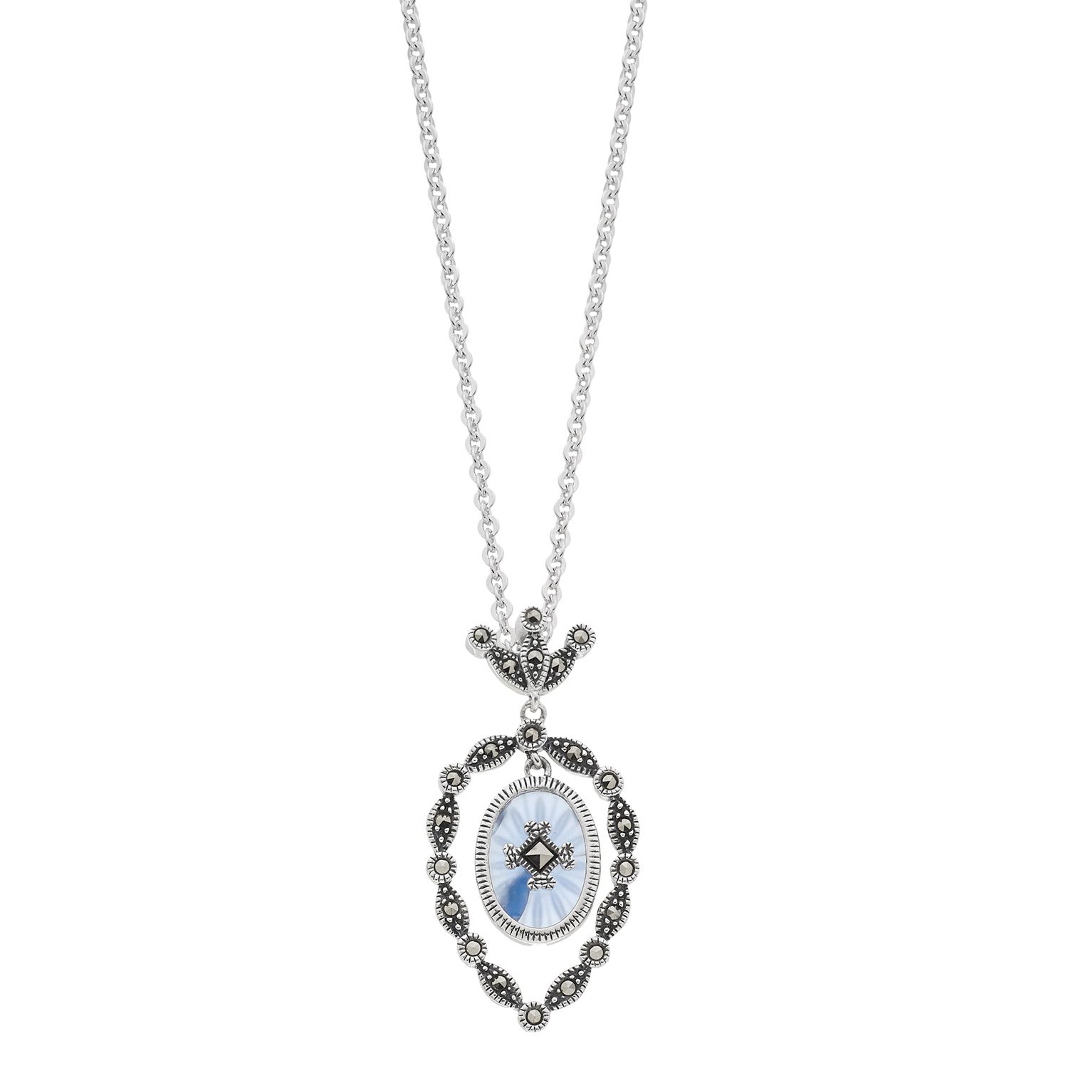 Image for Lavish by TJM Sterling Silver Blue Sunray Crystal & Marcasite Pendant Necklace at Kohl's.