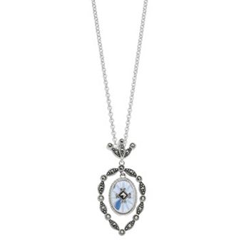 Lavish by TJM Sterling Silver Blue Sunray Crystal & Marcasite Pendant Necklace