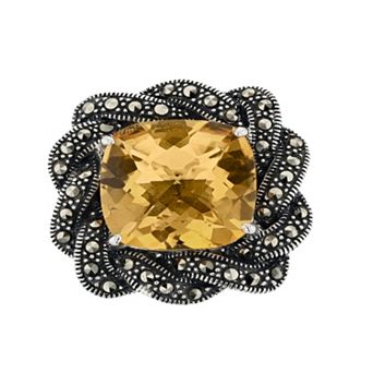 Lavish by TJM Sterling Silver Citrine & Marcasite Ring