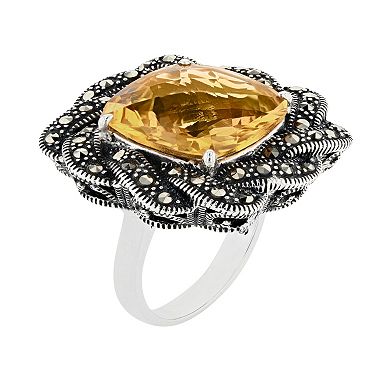 Lavish by TJM Sterling Silver Citrine & Marcasite Ring