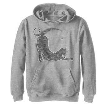 Boys 8-20 Halloween Lacey Black Cat Crescent Moon Pullover Graphic Hoodie