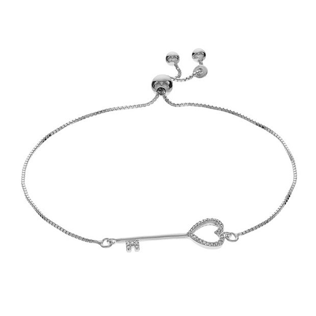 Sterling Silver Key Heart Adjustable Bolo Bracelet Sterling Silver Key Heart Adjustable Bolo Bracelet