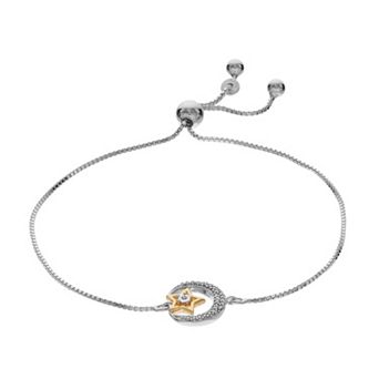 LeRose by Lexi and Rose Sterling Silver Two Tone 1/10 Carat T.W. Diamond Moon & Star Adjustable Bracelet