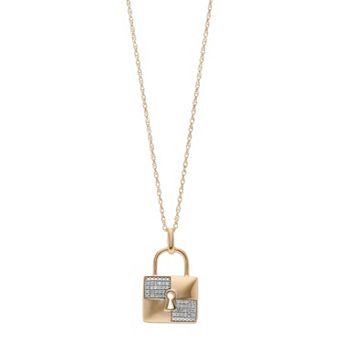 LeRose by Lexi and Rose 14k Gold Over Silver 1/10 Carat T.W. Diamond Lock Pendant