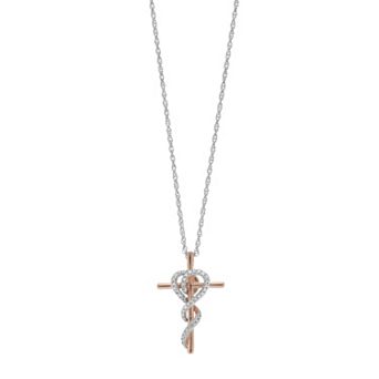 LeRose by Lexi and Rose 14k Rose Gold Over Silver Two Tone 1/10 Carat T.W. Diamond Cross Pendant