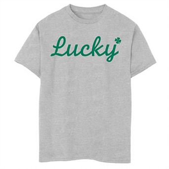 Boys 8-20 Dark Green Cursive Lucky Graphic Tee