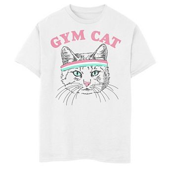 Boys 6-20 Gym Cat Outline With Headband Graphic Tee