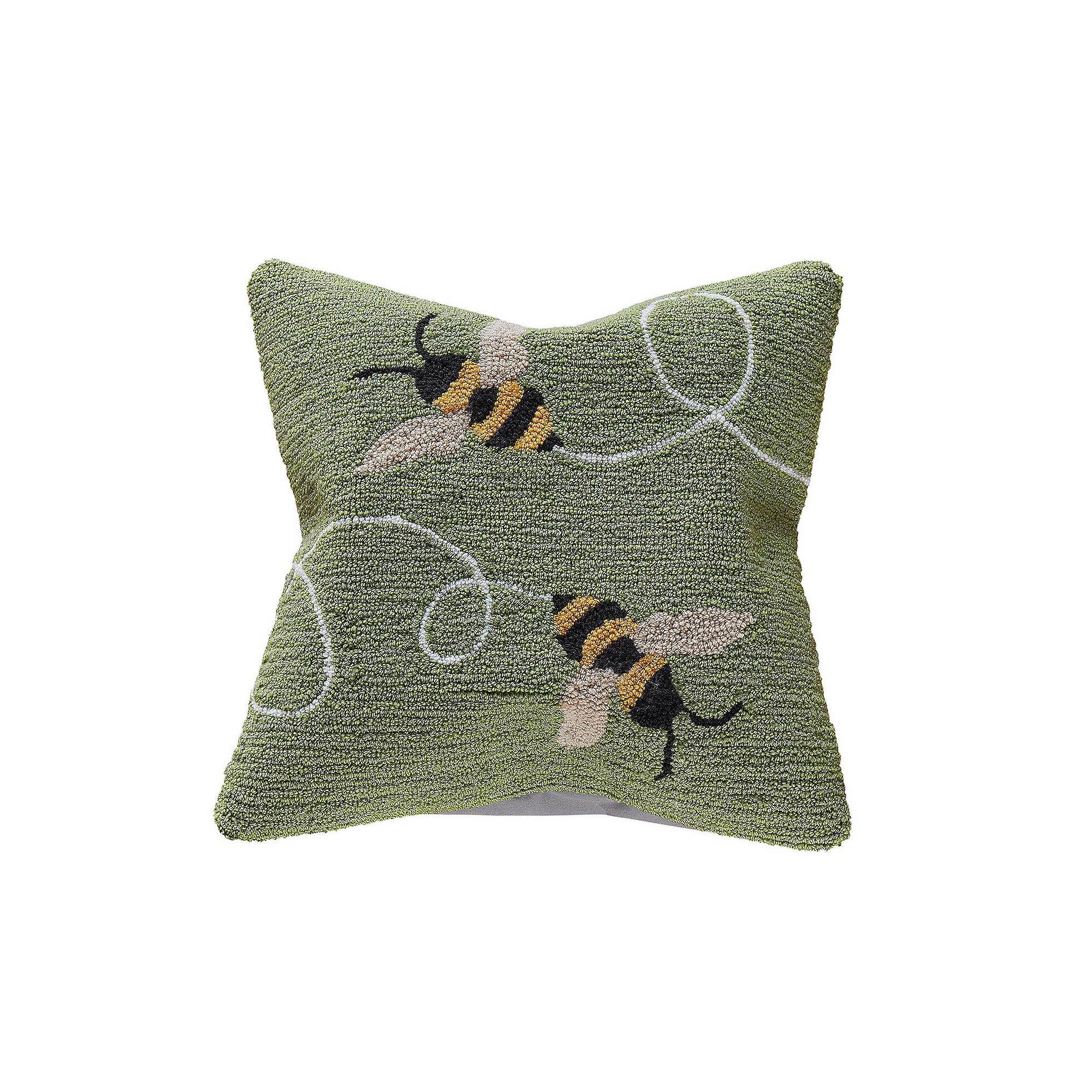 Liora Manne Frontporch Buzzy Bees Indoor Outdoor Throw Pillow, Green