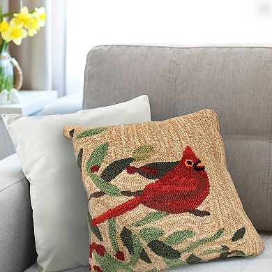 Liora Manne Frontporch Cardinal with Berries Indoor Outdoor Throw Pillow
