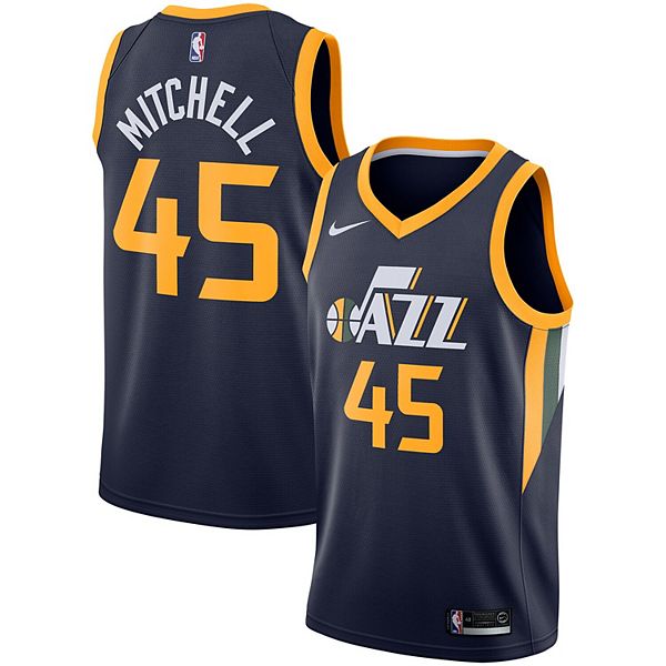 Nike Men's Donovan Mitchell #45 Utah Jazz T-Shirt Cotton/Polyester Blend  BQ1573 Blue (X-Large)
