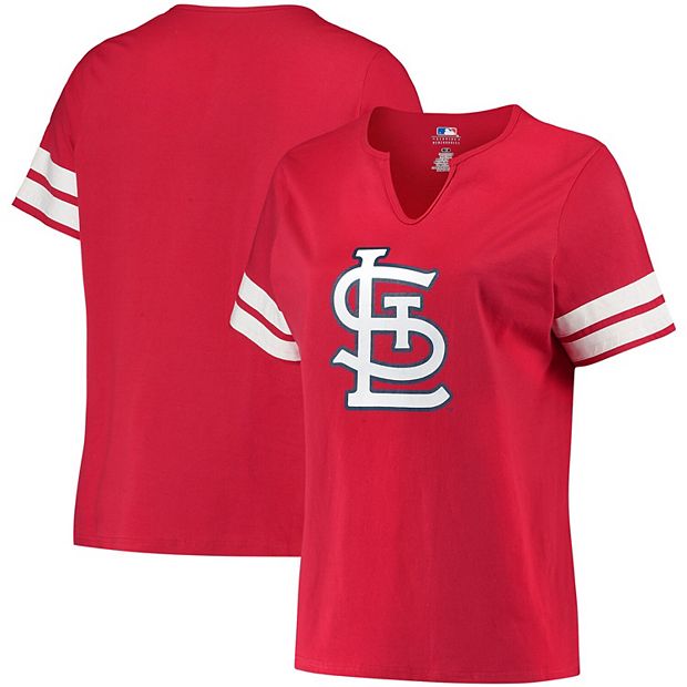 Women's St. Louis Cardinals White/Red Plus Size Notch Neck T-Shirt