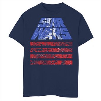 Boys 8-20 Star Wars Retro Slant Logo Red White & Blue July 4th Graphic Tee