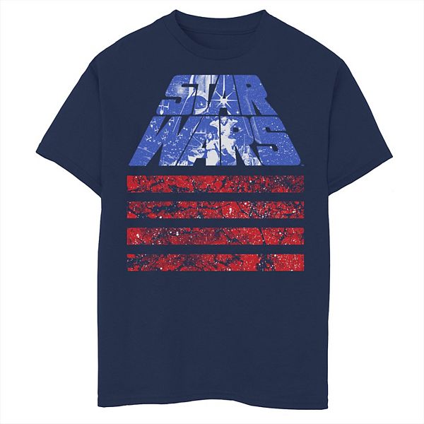 Boys 8 20 Star Wars Retro Slant Logo Red White And Blue July 4th Graphic Tee 0924