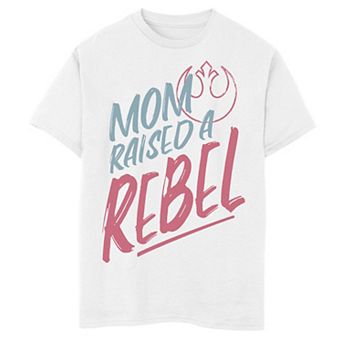 Boys 6-20 Star Wars Mom Raised A Rebel Orange Text Rebel Logo Graphic Tee