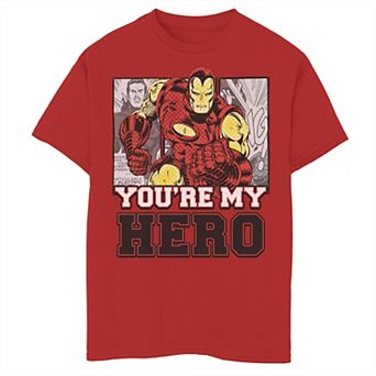 Boys 8-20 Marvel Avengers Iron Man You're My Hero Comic Panels Graphic Tee