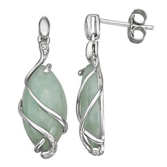 Dynasty Jade Sterling Silver Green Jade & Diamond Accent Drop Earrings