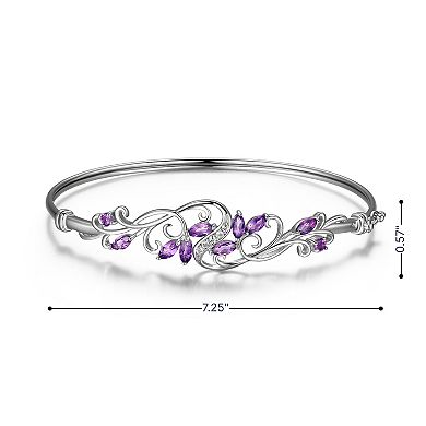 Classic Treasures Sterling Silver Amethyst & White Topaz Accent Flower Bangle Bracelet