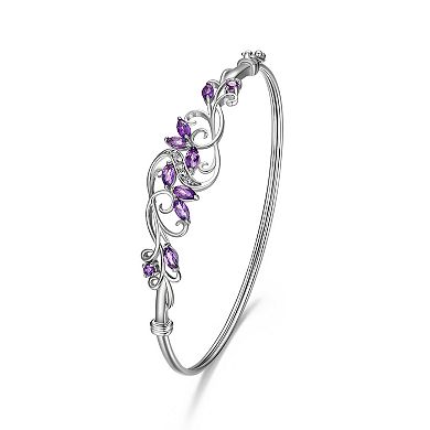 Sterling Silver Amethyst & White Topaz Accent Flower Bangle Bracelet