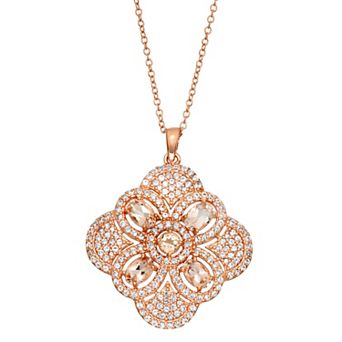 Classic Treasures 14k Rose Gold Over Sterling Silver Morganite & Lab-Created White Sapphire Flower Pendant Necklace