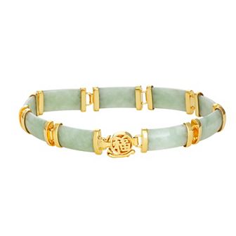Dynasty Jade 18k Gold Over Silver Green Jade Bracelet