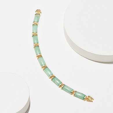 18k Gold Over Silver Green Jade Bracelet