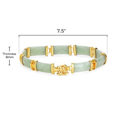 18k Gold Over Silver Green Jade Bracelet