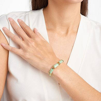 18k Gold Over Silver Green Jade Bracelet