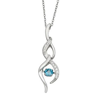 Classic Treasures Sterling Silver Swiss Blue Topaz & Lab-Created White Sapphire Drop Pendant Necklace