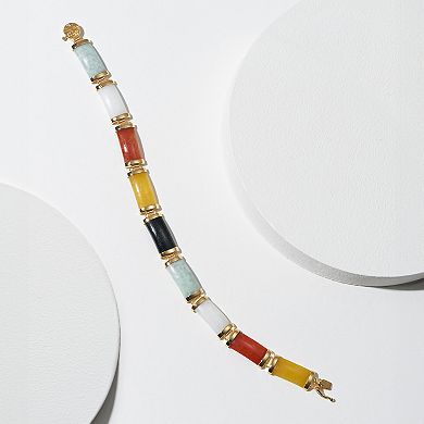 18k Gold Over Silver "Happiness" Multicolor Jade Bracelet