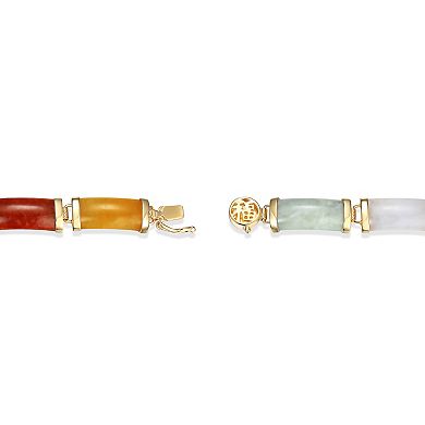 18k Gold Over Silver "Happiness" Multicolor Jade Bracelet