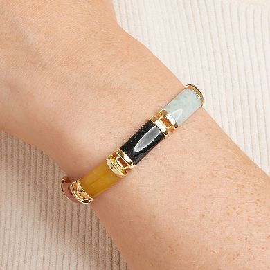 18k Gold Over Silver "Happiness" Multicolor Jade Bracelet