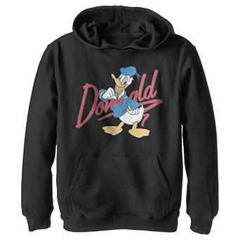 Disney's Donald Duck Boys 8-20 Red Cursive Text Logo Portrait Pullover Graphic Hoodie