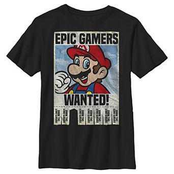 Boys 6-20 Nintendo Super Mario Epic Gamers Wanted Mario Wrinkled Poster Graphic Tee