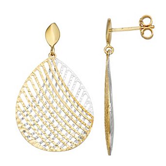 Classic Treasures 10k Gold Two Tone Crosshatch Drop Earrings