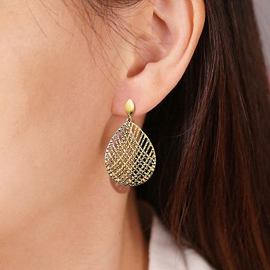 Classic Treasures 10k Gold Two Tone Crosshatch Drop Earrings