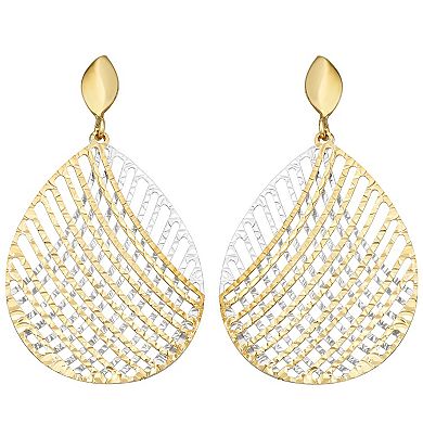 Classic Treasures 10k Gold Two Tone Crosshatch Drop Earrings
