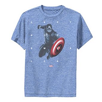 Boys 8-20 Marvel Captain America Halftone Word Stack Portrait Performance Graphic Tee