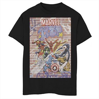 Boys 8-20 Marvel D23 Exclusive 1980 Graffiti Group Shot Poster Graphic Tee