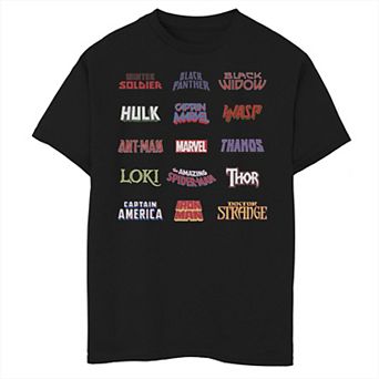 Boys 8-20 Marvel Character Names Stacked Logo Graphic Tee