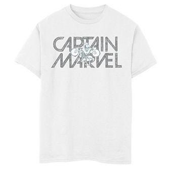 Boys 8-20 Marvel Captain Marvel Flying Sketch Block Text Poster Graphic Tee