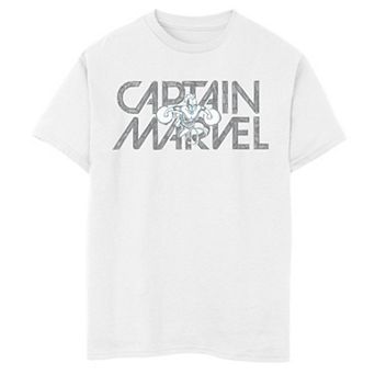 Boys 8-20 Marvel Captain Marvel Flying Sketch Block Text Poster Graphic Tee